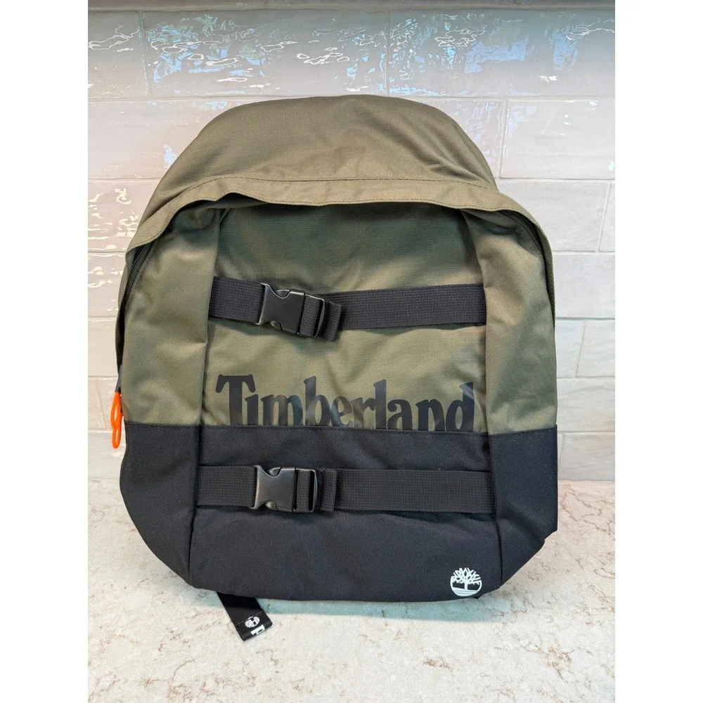 Timberland Backpack Olive Green Black Canvas Buckle Strap School Hiking Bag NEW